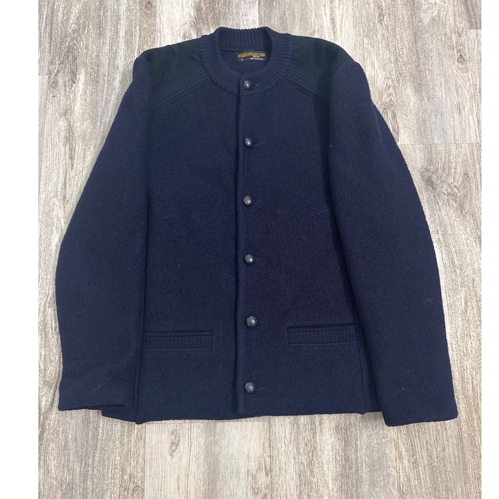Geiger Tyrol Austria Pure New Wool Boiled Wool Jacket Cardigan‎ Blue Men's 54 XL